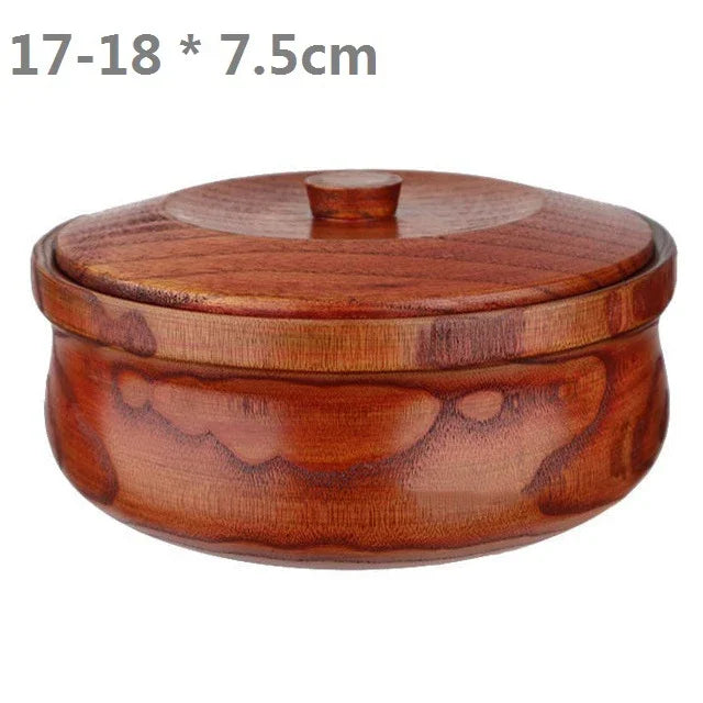 Solid Wooden Bowl with Lid Wooden Salad Bowl
