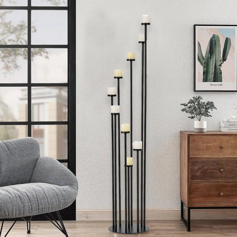 2Pcs Black 9 Arm Floor Candle Holder Candelabra