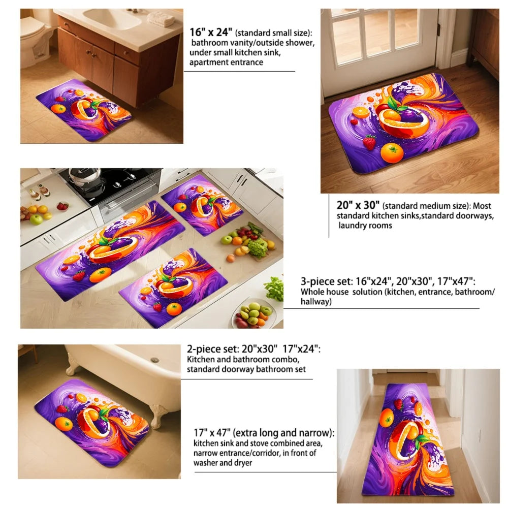 3PCS Mat Set,  Colorful Fruit Swirl Abstract Design