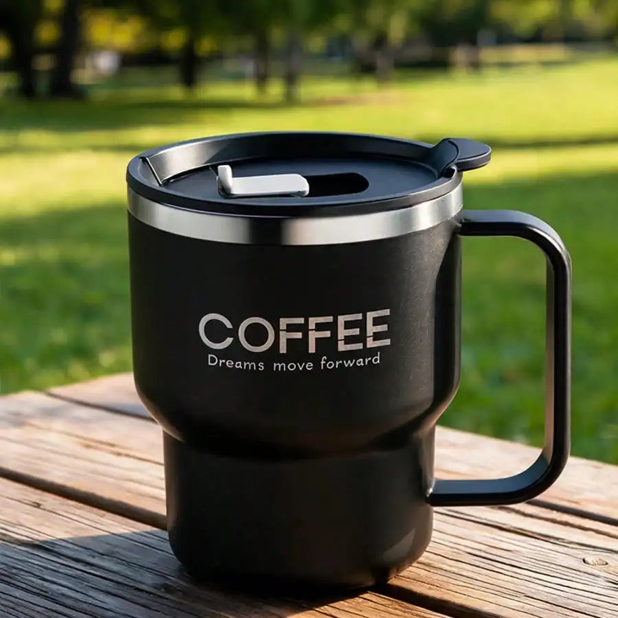 1pc 400Ml 304 Stainless Coffee Cup - Double-Wall Insulation & Spill-Proof Lid