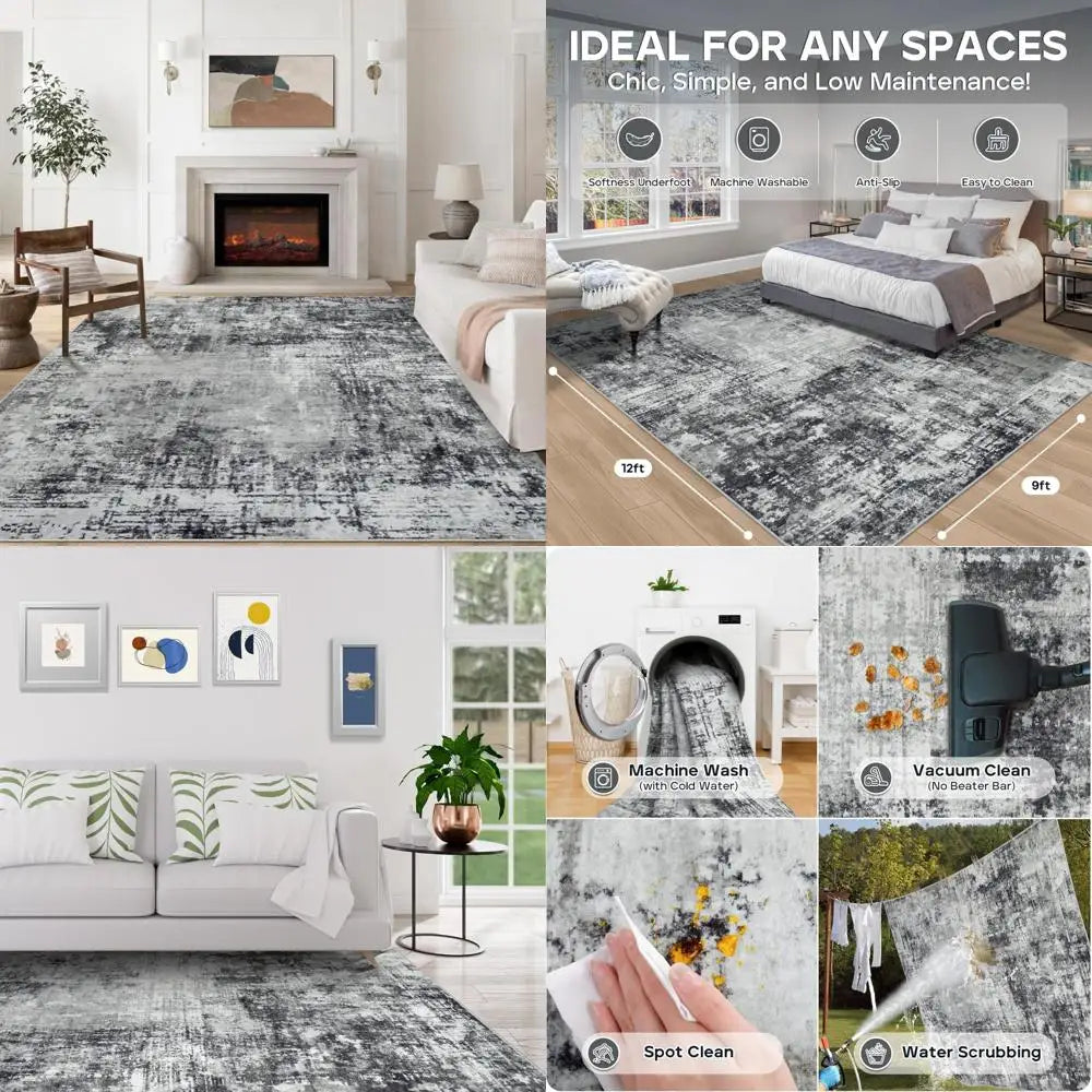 9x12 Feet Modern Washable Area Rugs: Abstract Design