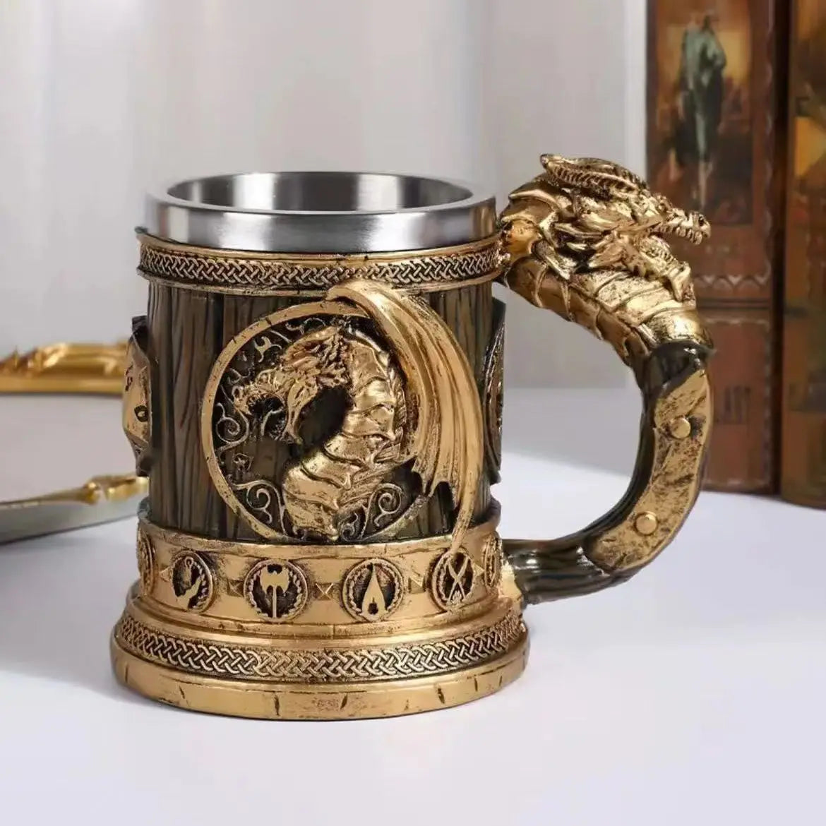Stainless Steel Beer Cup  3D Retro Dragon Head Mug