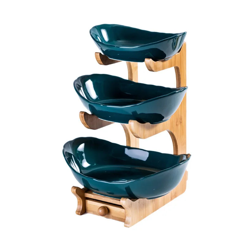 Stand Salad Bowl  Three-layer Plastic Fruit