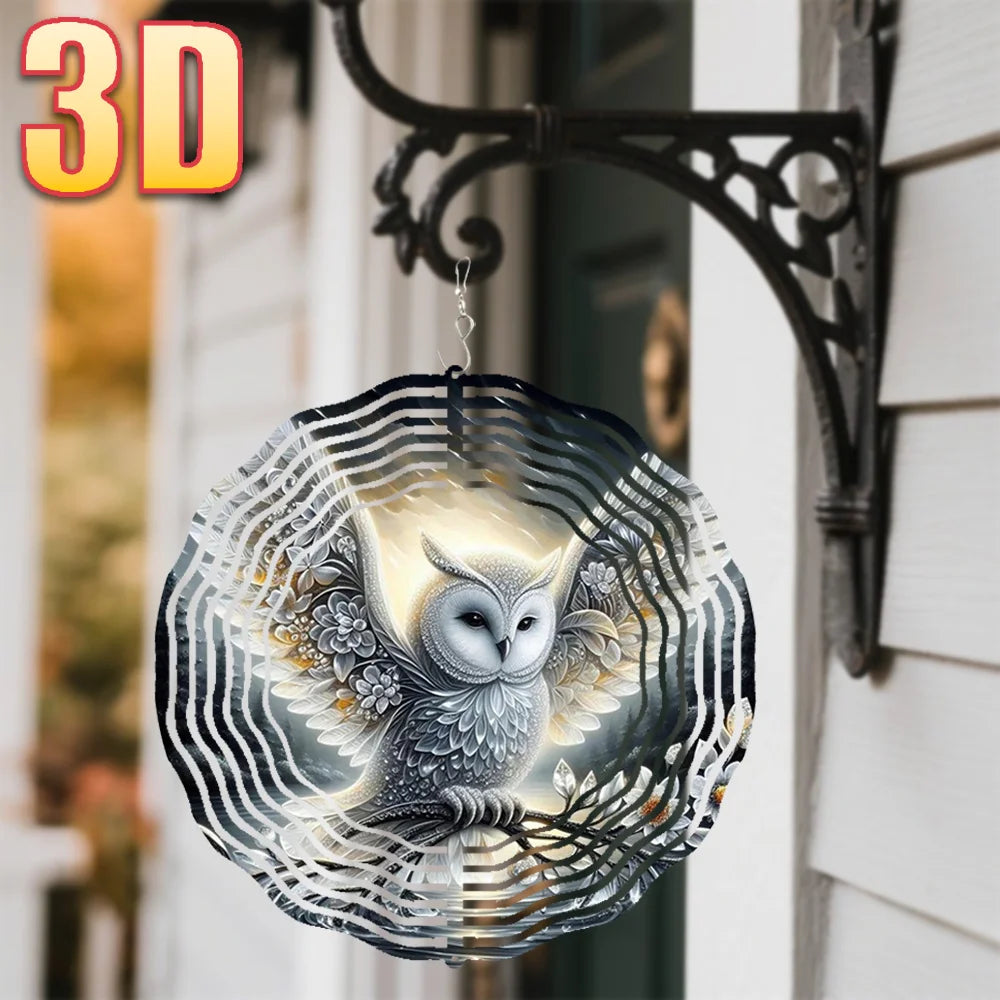 3D Owl Wind Chime Aluminum Spinning Wind Spinner