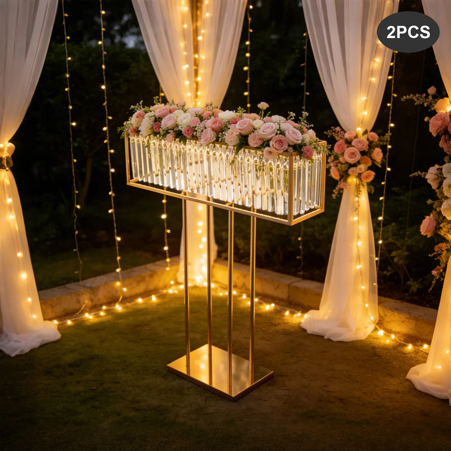 2pcs Tall Gold Crystal Centerpieces Metal Flower Stand