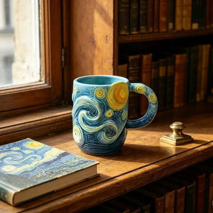 3D Coffee Mug,Artistic Themed With Swirling Sky And Moon Design