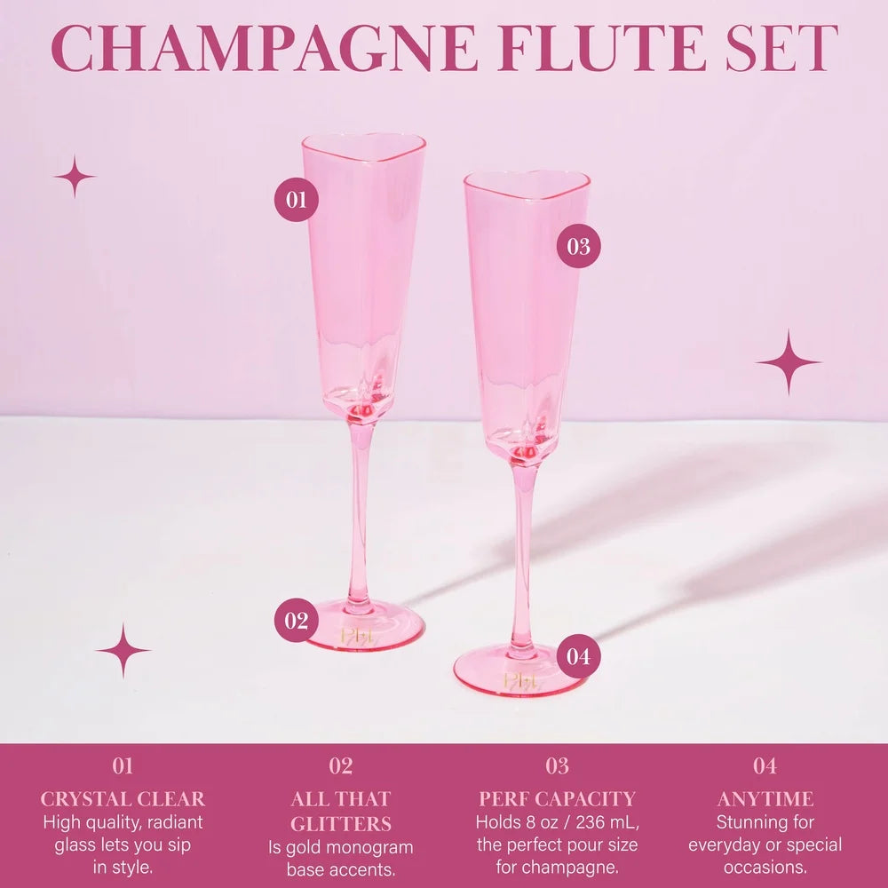 2 Piece Heart Shaped Champagne Flute Set 5.5 oz