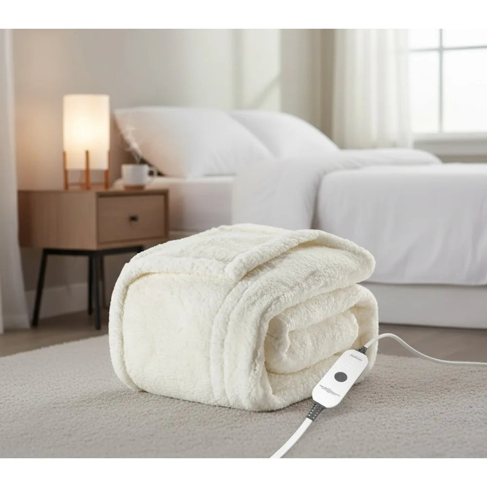 Electric Sherpa Heated Throw Blanket, 50x60 Inch, 4 Heat Settings