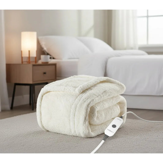 Electric Sherpa Heated Throw Blanket, 50x60 Inch, 4 Heat Settings
