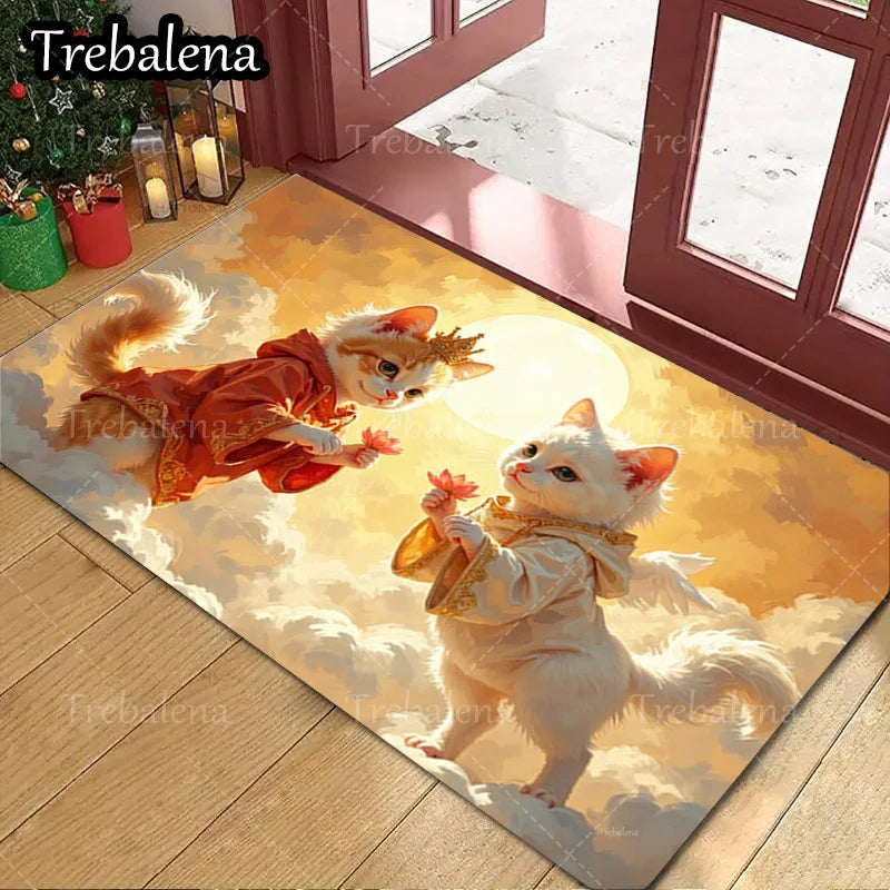 1pc Welcome Door Mat Adorable Angel Cats Doormat