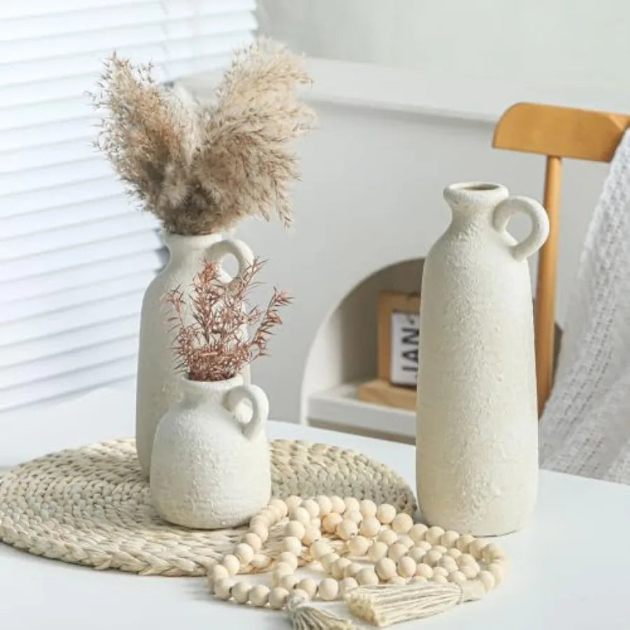 Ceramic Vase Set of 3 with Handle,