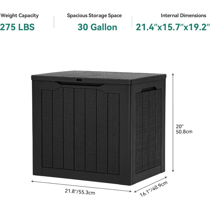 30 Gallon Outdoor Storage Box,  Resin Deck Box,  Rattan