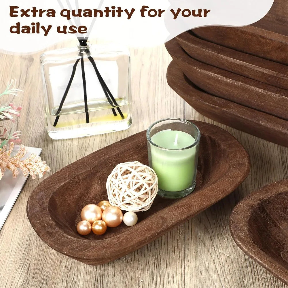 10 Pack Wooden Dough Bowls, 8.5 Inch Rustic Style