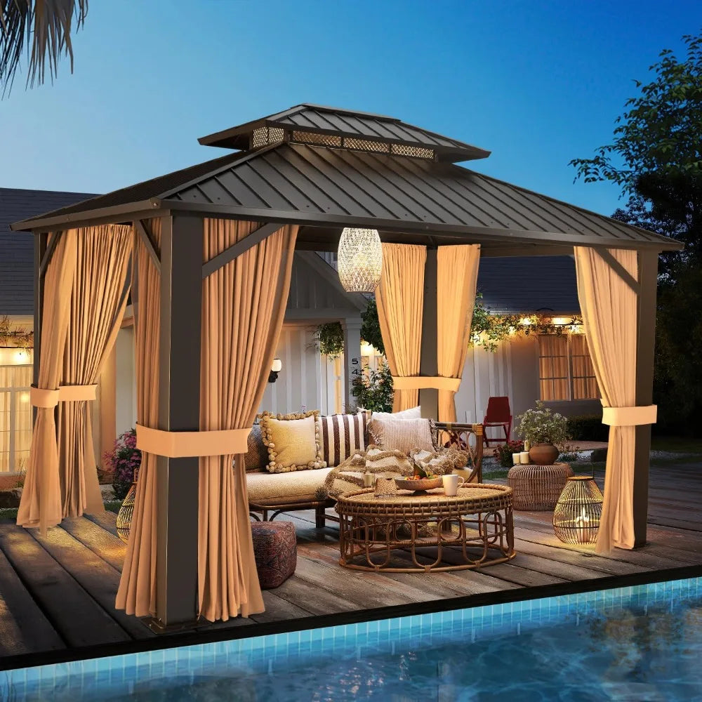 10x12 Hardtop Gazebo, Galvanized Steel Double Roof Canopy