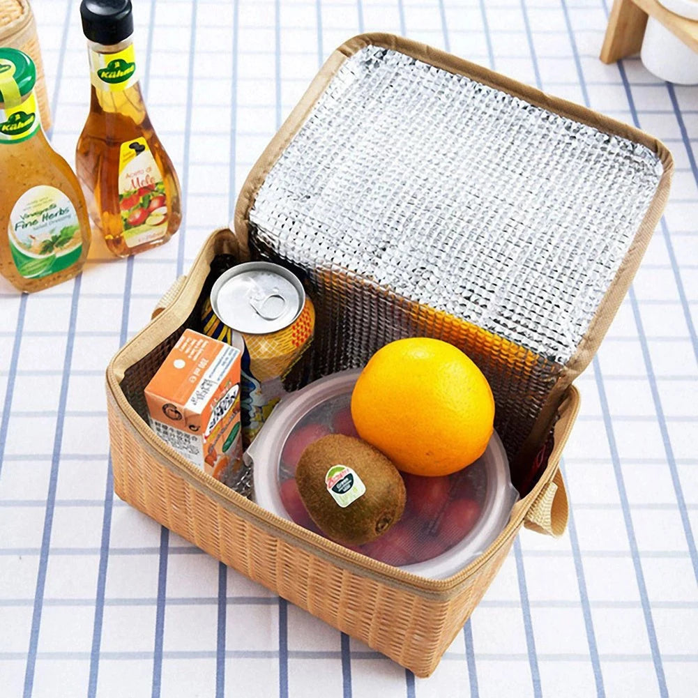 Portable Wicker Rattan Outdoor Camp Picnic Bag Basket