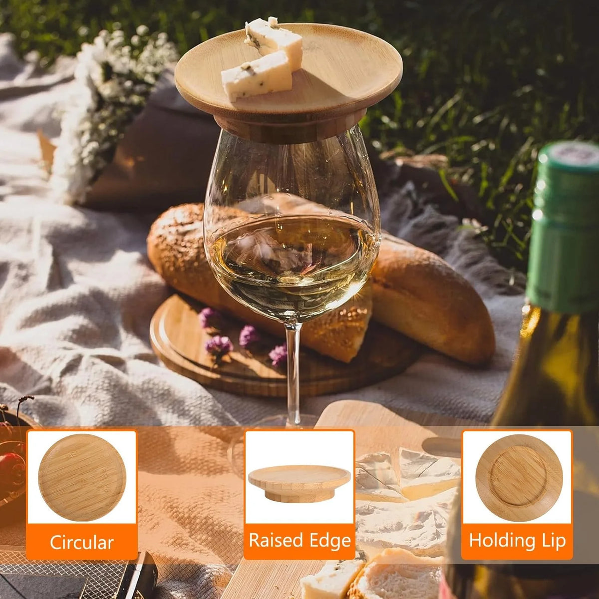 2 Pcs Bamboo Wine Glass Topper Coasters Plate, Charcuterie Board