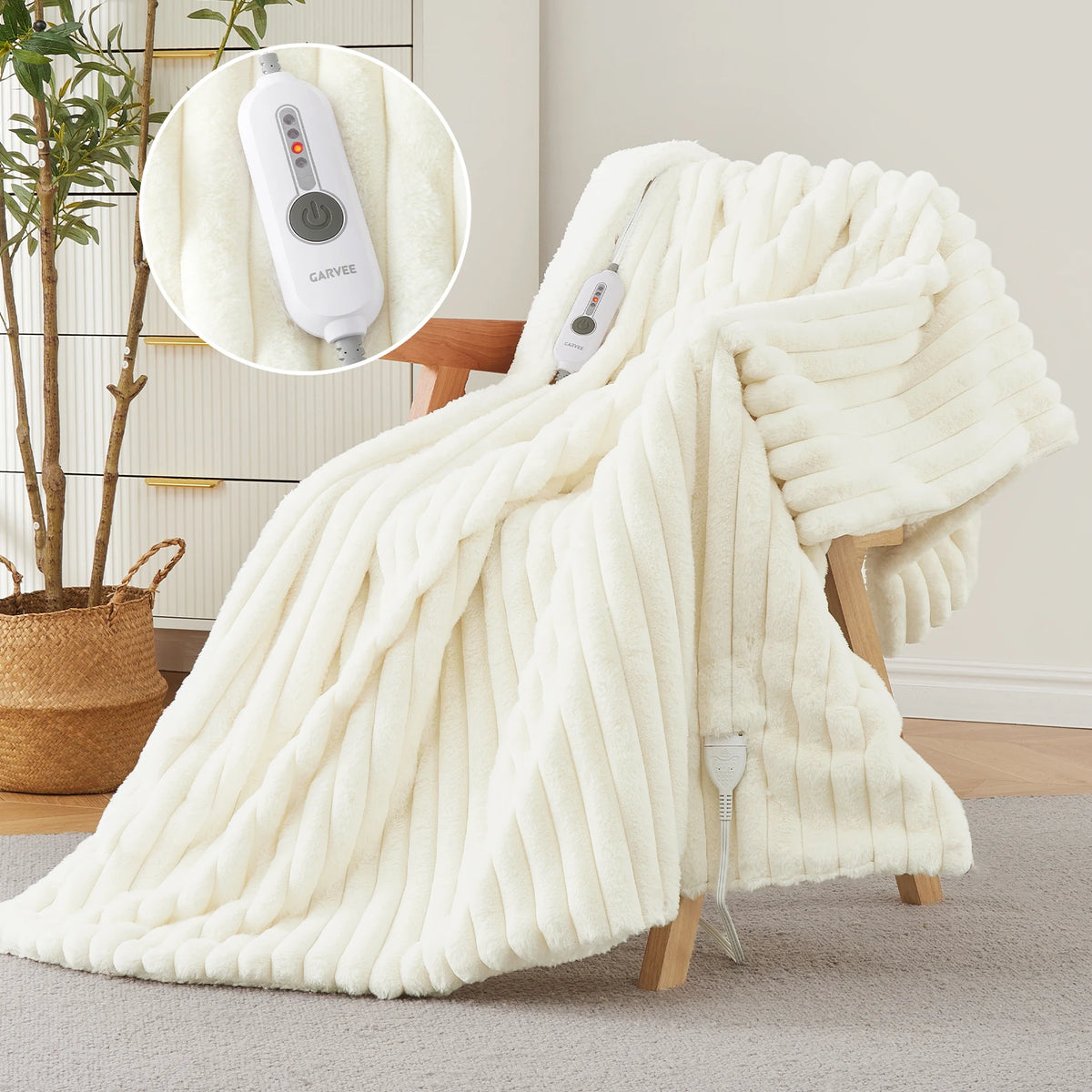 Heated Throw Blanket Faux Rabbit Fur Electric Blanket Throw 50"×60"