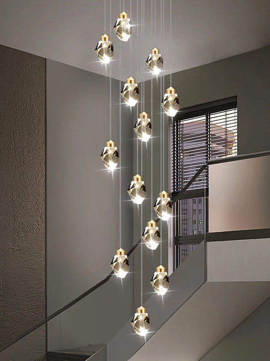 Crystal Chandelier for Living Room, Stairscase Pendant Lamps