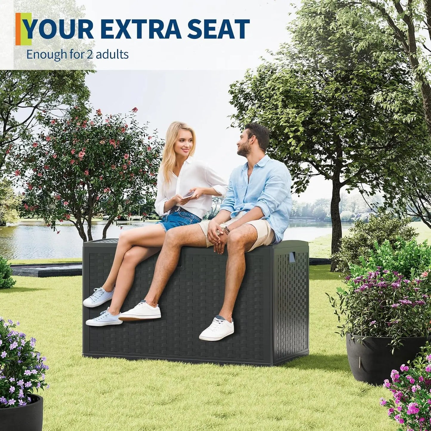 120 Gallon Outdoor Waterproof Storage Box Lockable Outdoor Storage Boxes Deck Storage Boxes for Package Delivery Deck Boxes