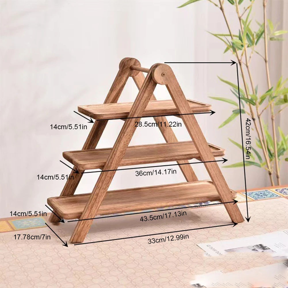 2Pcs Wooden Serving Platter 3 Tier