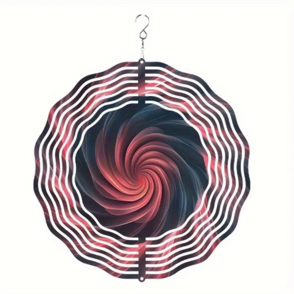 2D  Metal Wind Chime (Black & Red Rustic, 360° Hook)