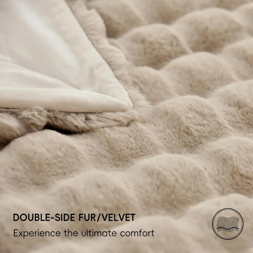 Luxury Faux Rabbit Fur Blanket Twin Size, Ultra Soft Fluffy