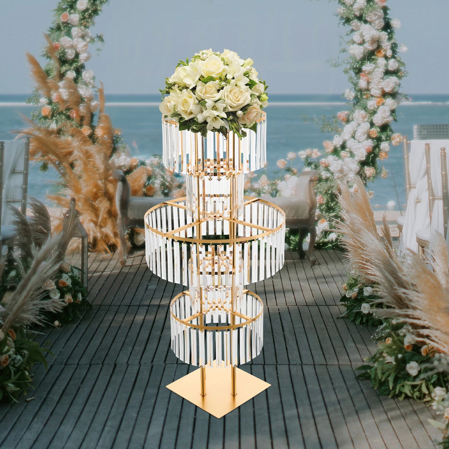 5 Tiers Gold/Silver Wedding Centerpieces Flower Stand Vase