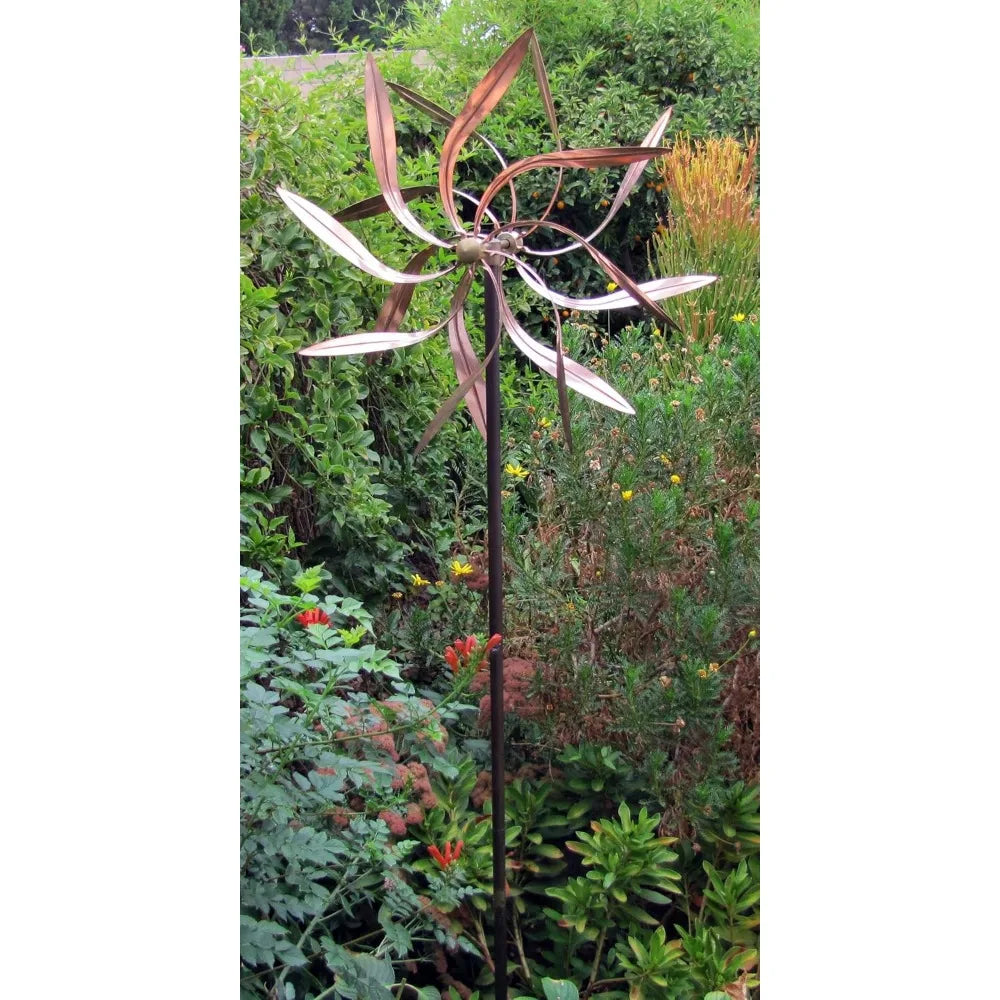 Copper Wind Sculpture Dual Spinner - Dancing Willow Leaves