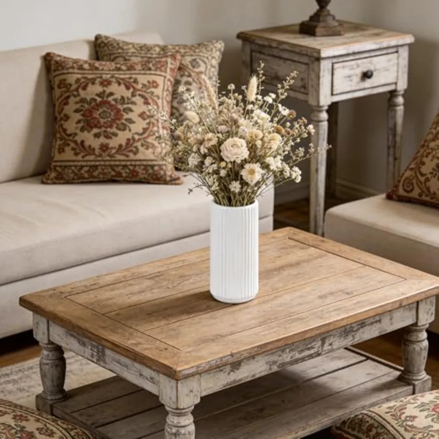 Flower Vase for Pampas Grass, Small  Centerpiece Ribbed Vase