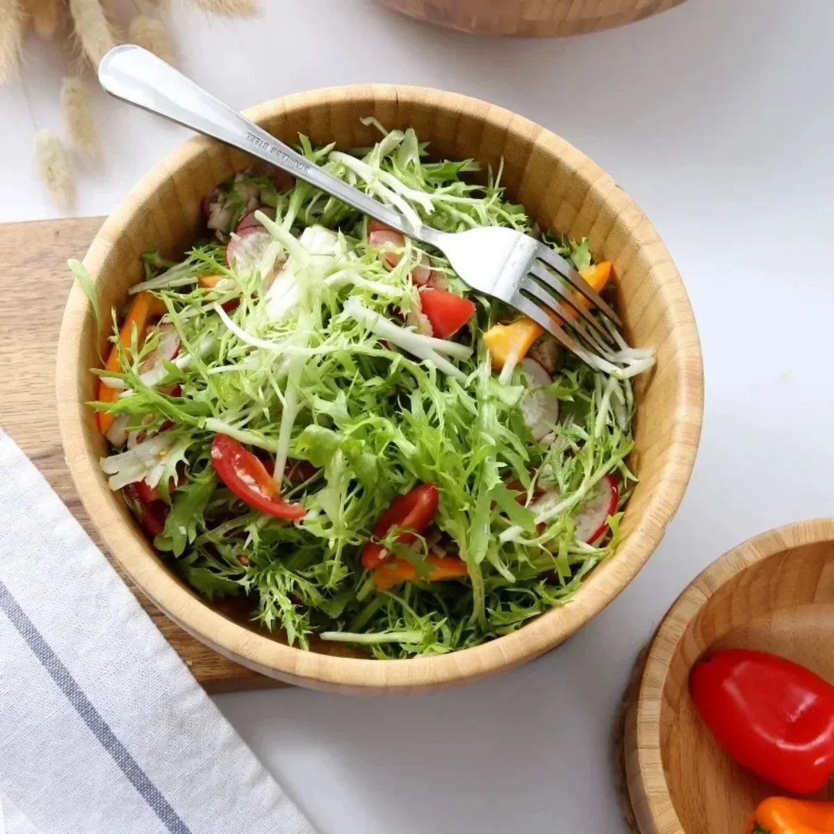 Large Bamboo Salad Bowl Wooden Mixing Bowl