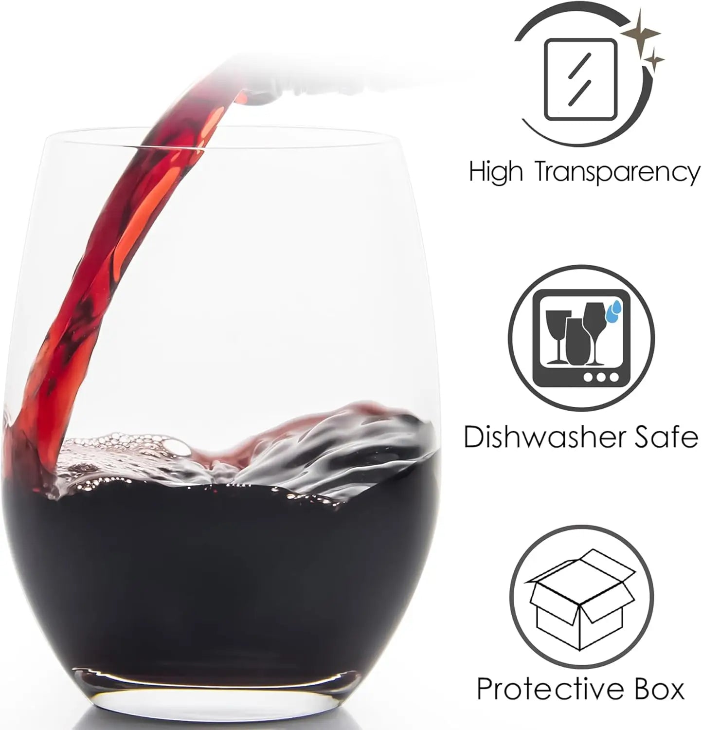 Stemless Wine Glasses Set of 12 15 Ounce Smooth Rim