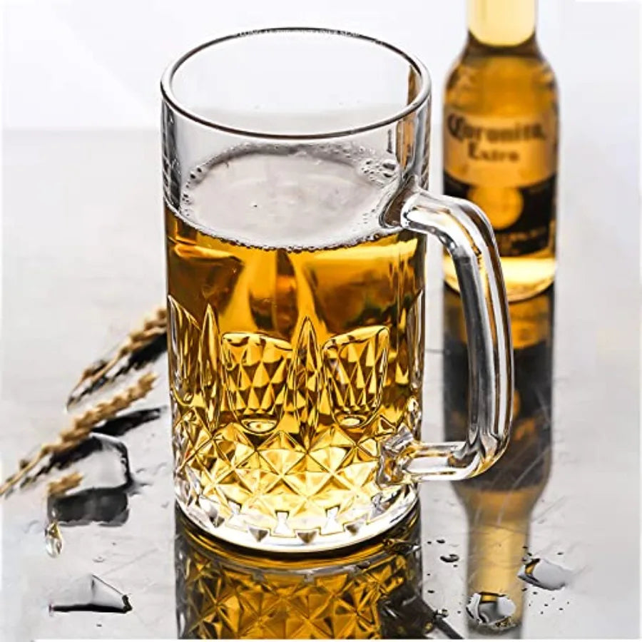 6 Pack 16 Oz Glass Beer Mug, Stainless Steel Straws,