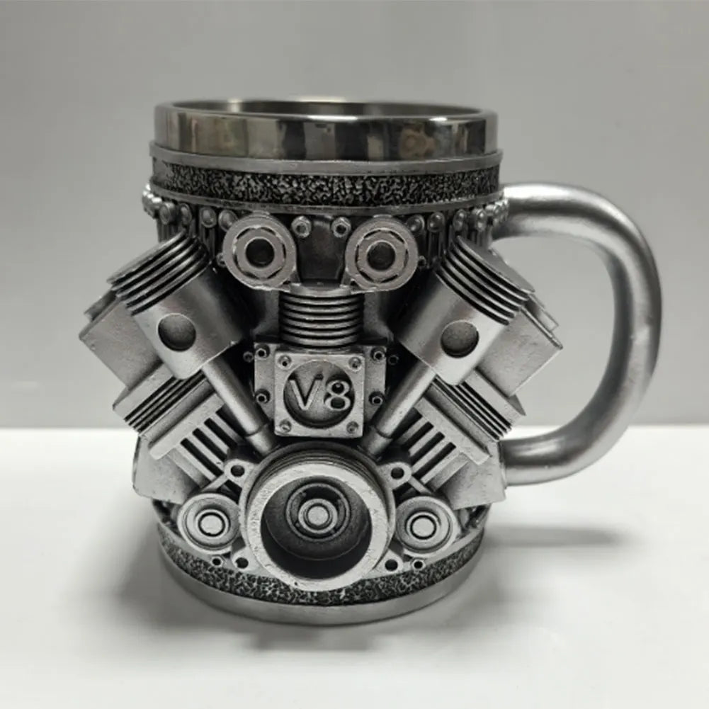 Unique Car Engine Coffee Mug 3d Engines Design Tea Cup Stainless Steel Cocktail Mug 450ml Capacity Tea Cup Car Enthusiast Gifts