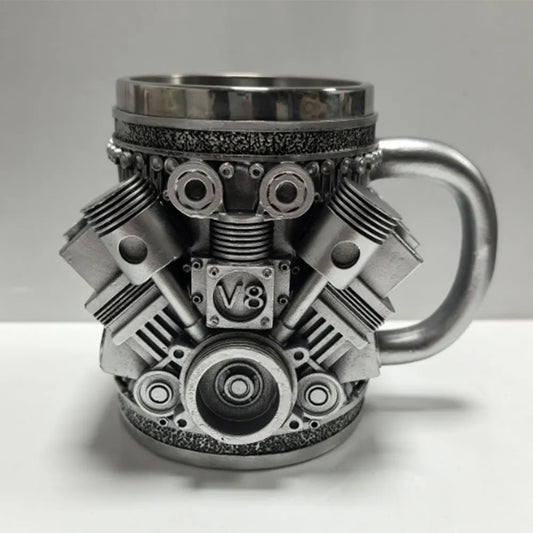 Unique Car Engine Coffee Mug 3d Engines Design Tea Cup Stainless Steel Cocktail Mug 450ml Capacity Tea Cup Car Enthusiast Gifts