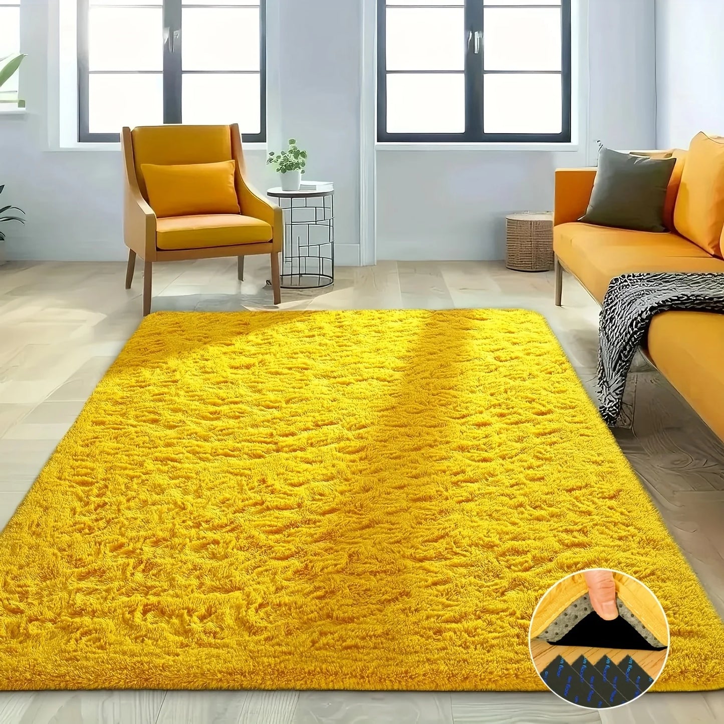 Ideal Room Decor Rug,Yellow Soft Shaggy Non-Slip - 4 Rug Stickers