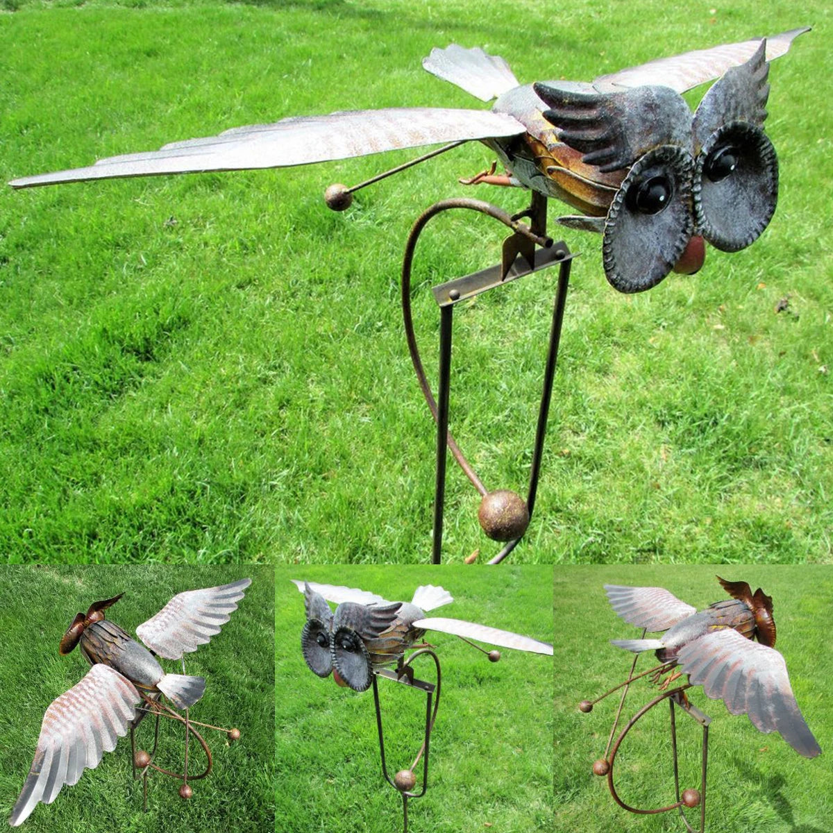 Iron Owl Wind Spinner Wing Flapping Owl Wind Chime