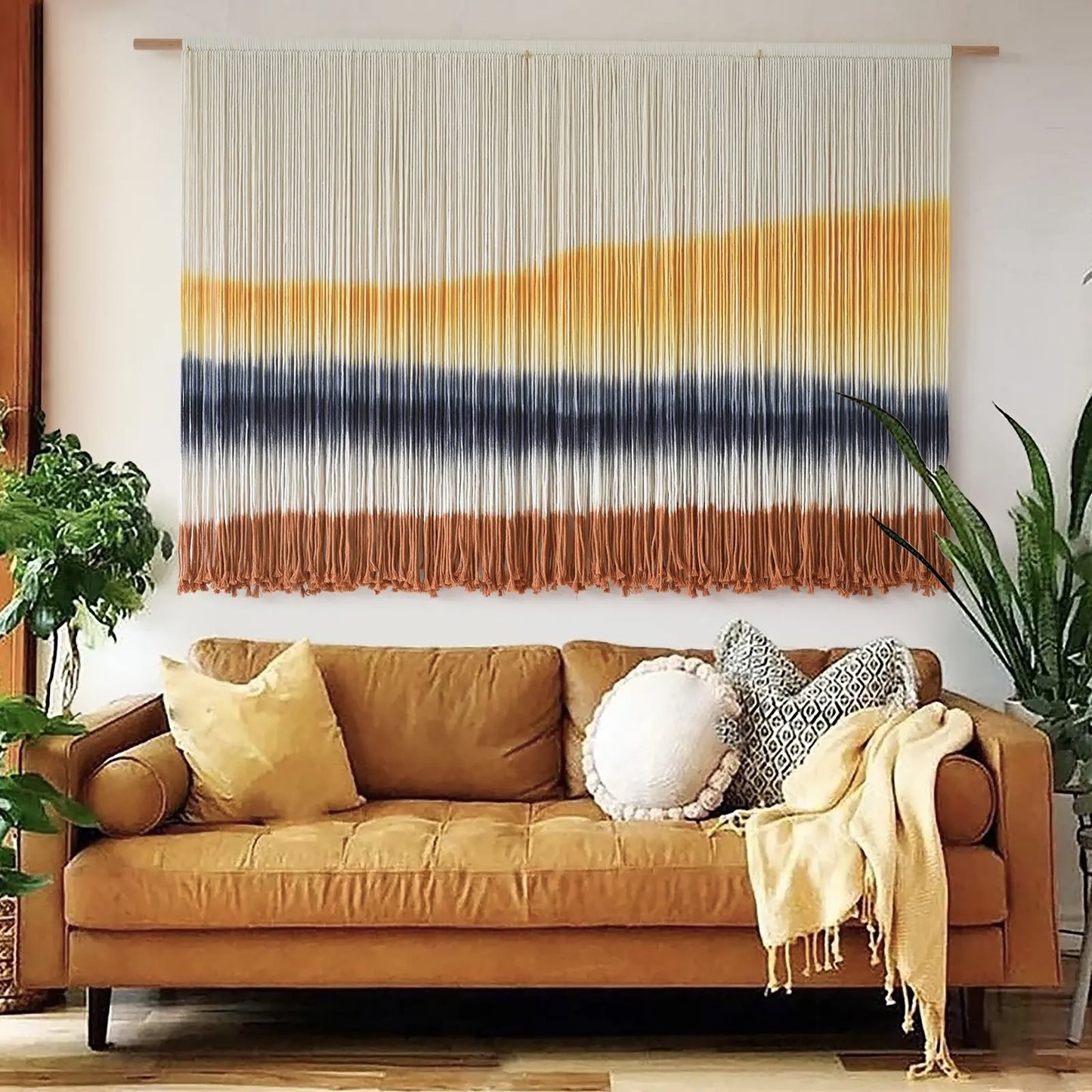 Flber Macrame Wall Hanging Extra Large Dip-Dyed Coastal Tapestry 57" W x 35" L