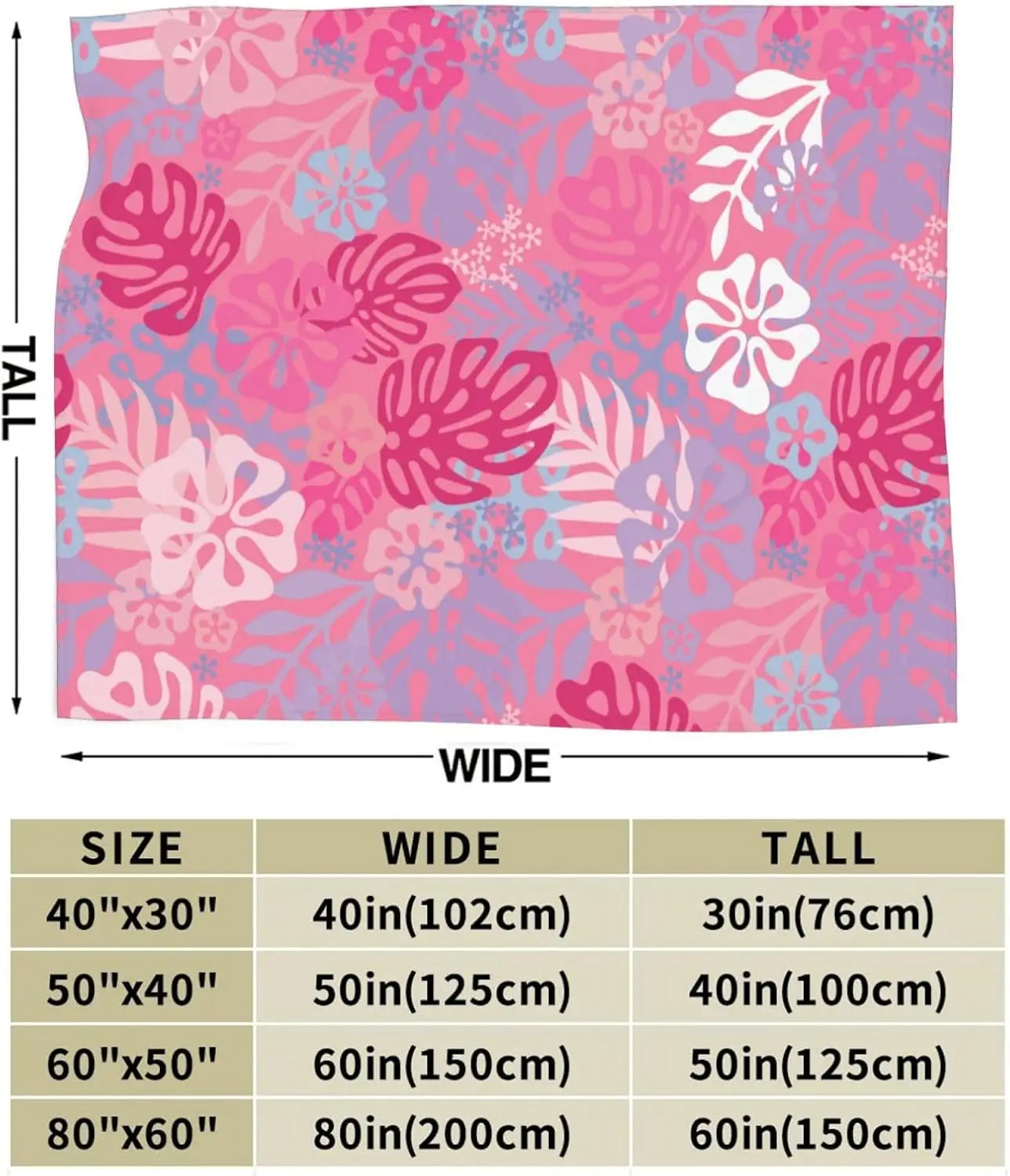 Pink Throw Blankets All Season Ultra Soft Warm Tropical Aloha Pattern Fleece Blanket