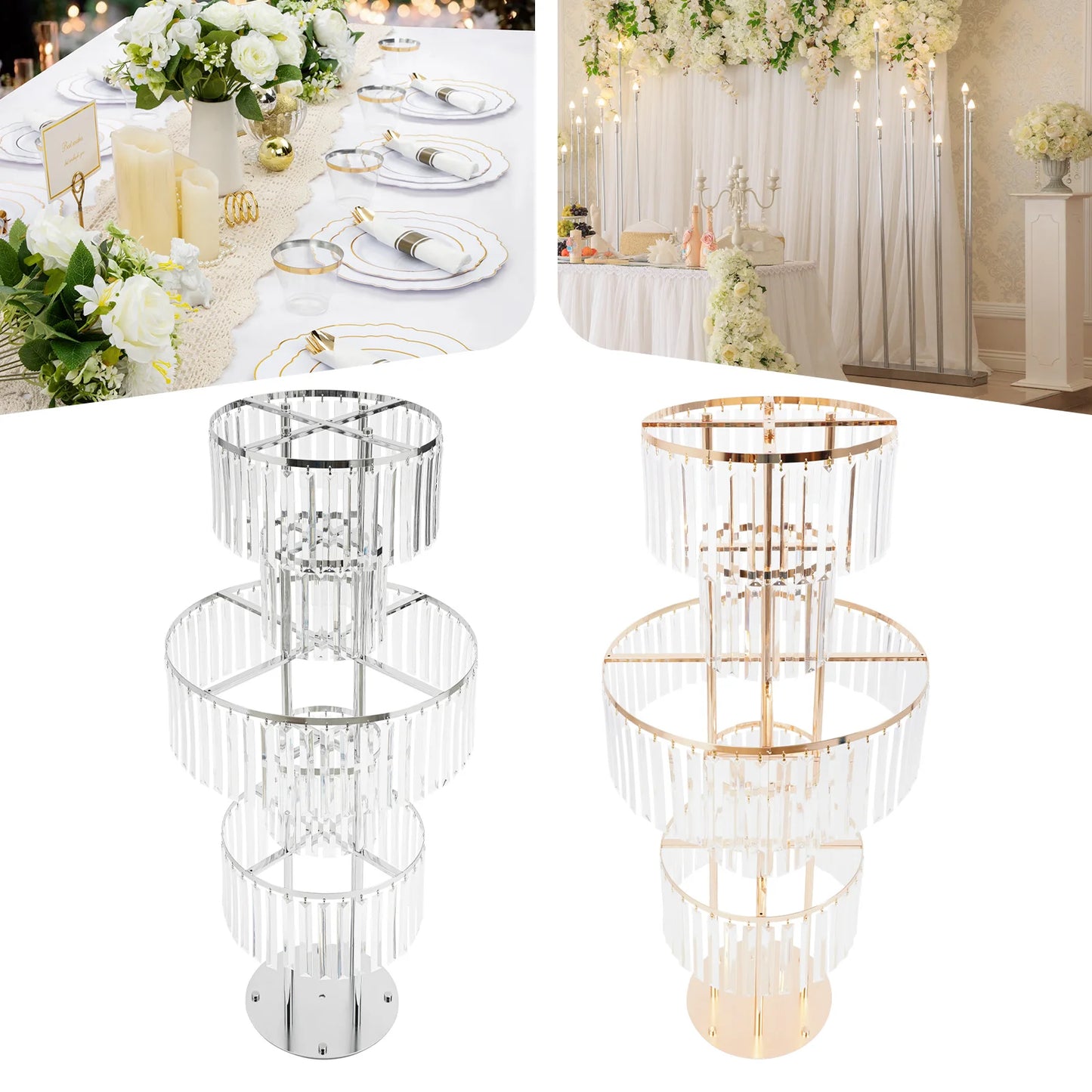 5 Tiers Gold/Silver Wedding Centerpieces Flower Stand Vase