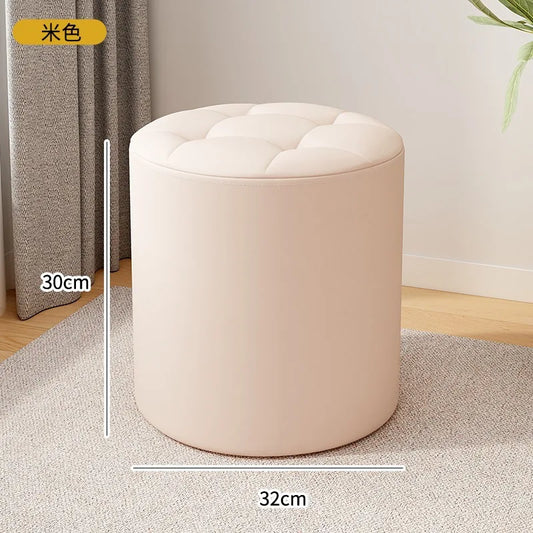 Round Ottoman Stool, PU Leather Footrest with Non-Slip Base