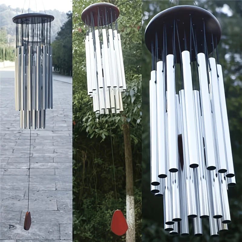 27-Tube Metal Wind Chime with Wooden Top,