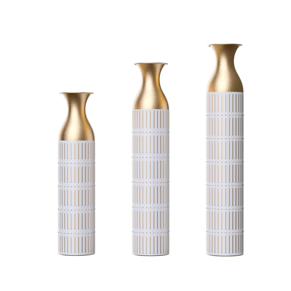 Floor Metal Vases White - Set of 3