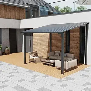 8x10 Outdoor Iron Gazebo with Hard Top and Pergola Roof, Ideal for Patio and Garden Spaces"