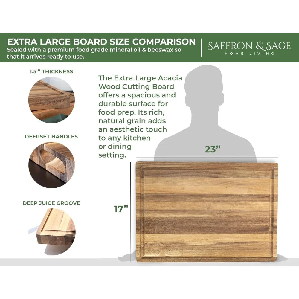 Extra Large Wood Cutting Board - Thick 23 x 17 x 1.5 Inch Acacia