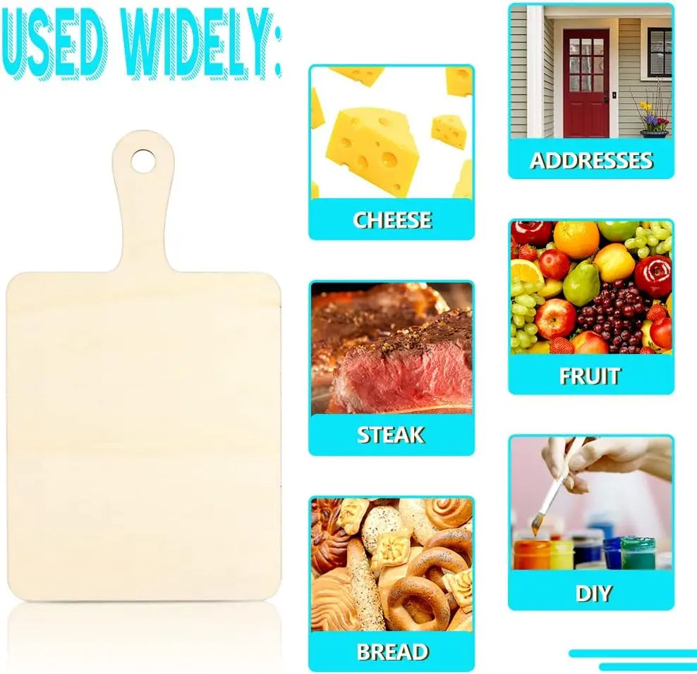 16 Pack Unfinished Wood Cutting Boards with Handle (9.4" x 5.5")