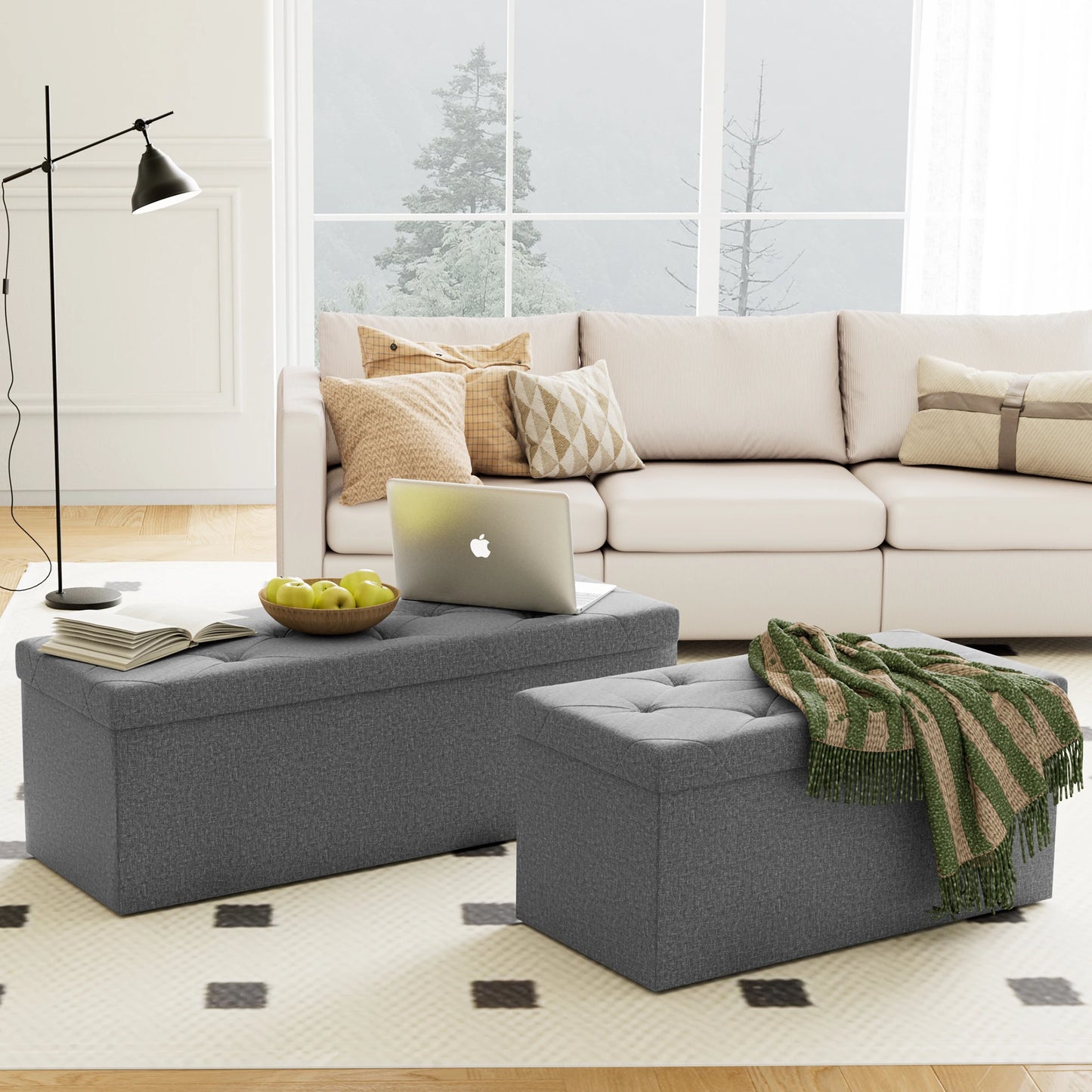 JHK Folding Storage Ottoman Bench Hidden Storage Footstool