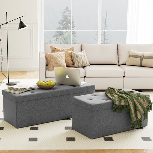 JHK Folding Storage Ottoman Bench Hidden Storage Footstool