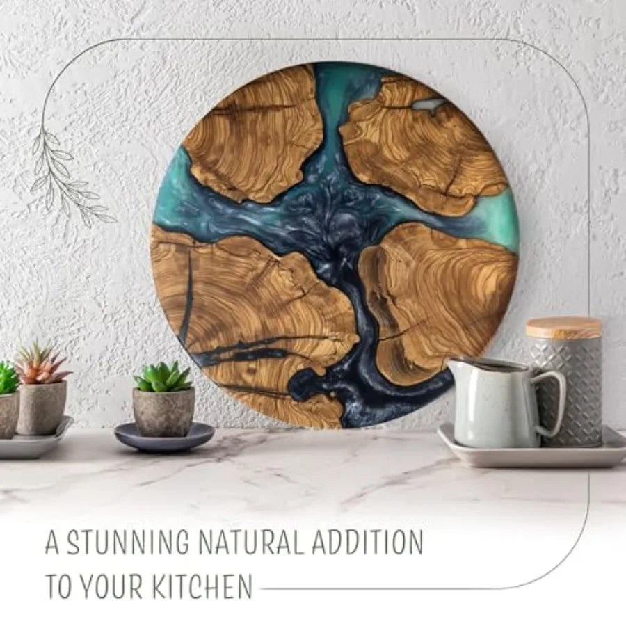 Handmade Olive Wood Round Resin Cheese and Charcuterie Board