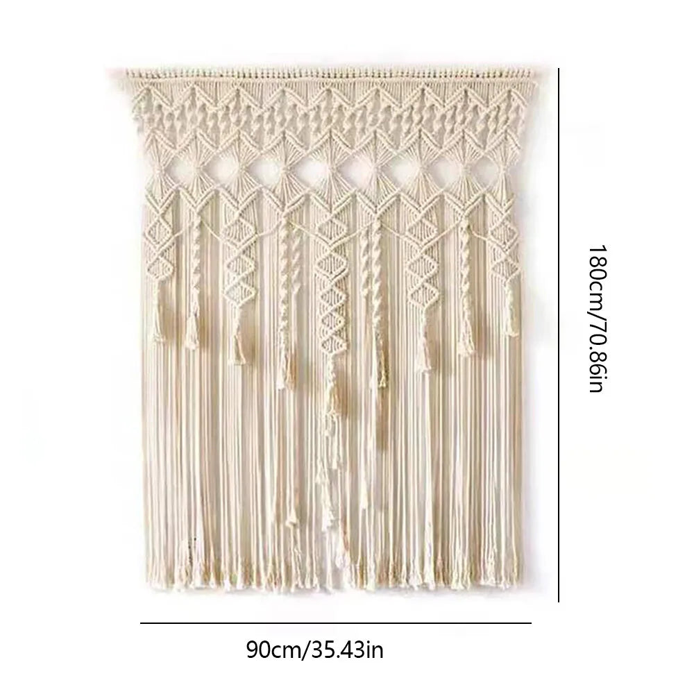 35.43"x70.87" Beige Large Macrame Wall Hanging Hand Woven
