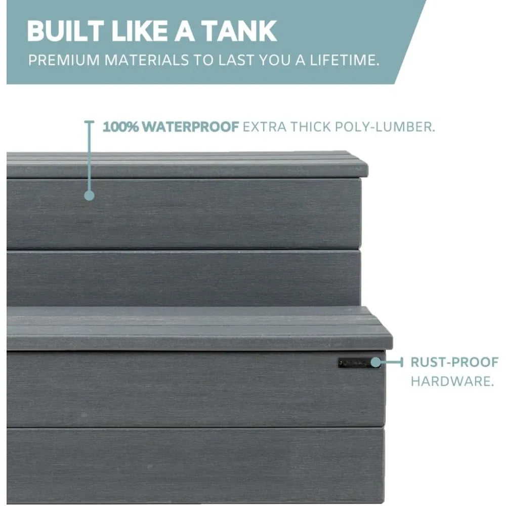 Hot Tub Steps - 100% Waterproof, Gray Non-Slip,